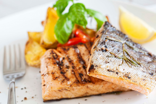 Seared Wild Salmon with Broccolini, Olives, and Garlic